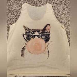 Cat Graphic Tank Top - Cream